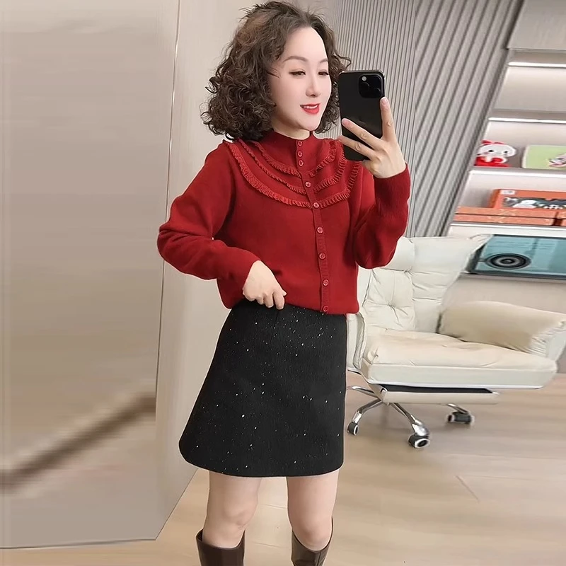 2025新款小众设计感特色木耳边拼接显瘦气质百搭针织衫打底衫上衣