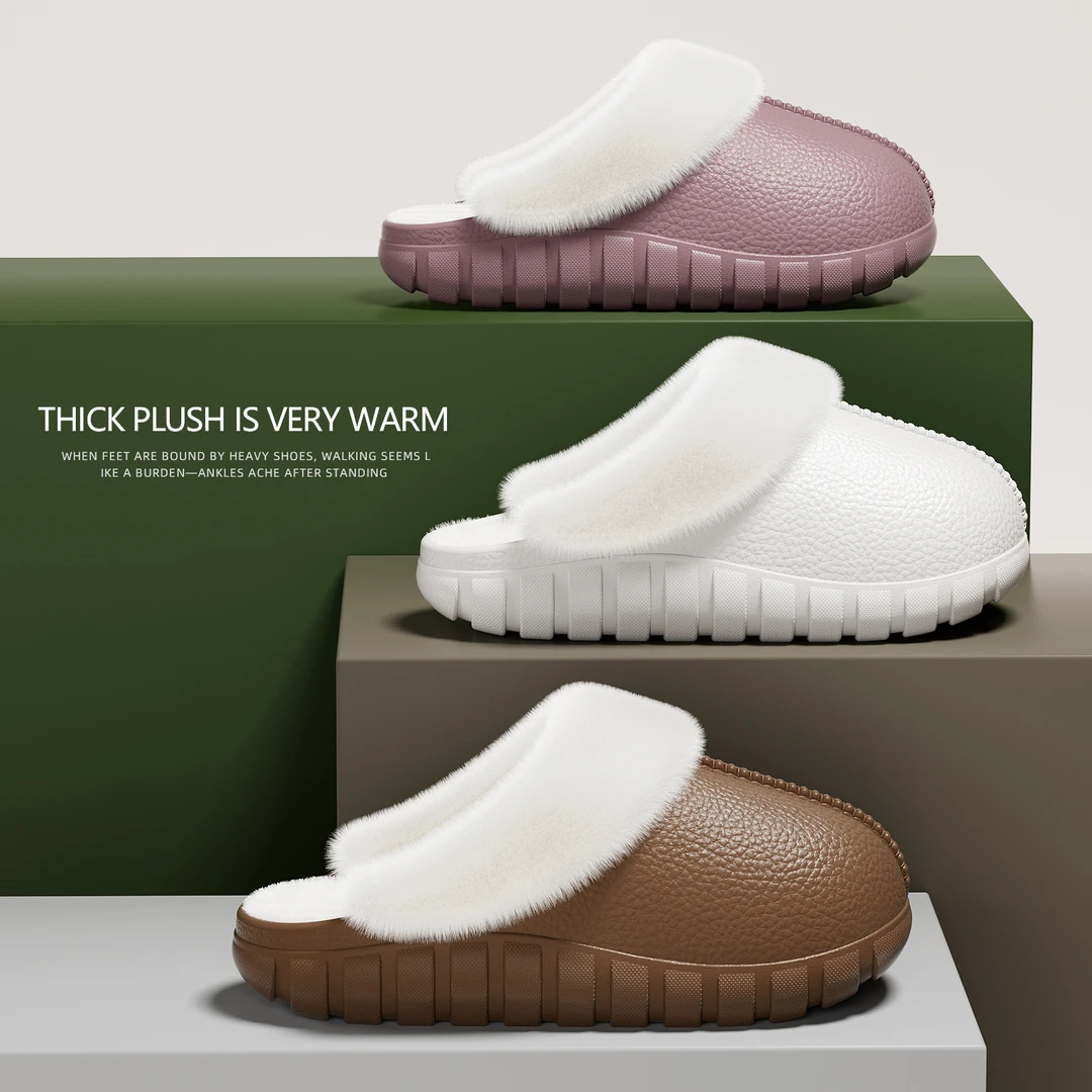 防水棉拖鞋男女秋冬季加绒保暖厚底居家外穿防滑轻便情侣棉拖鞋子