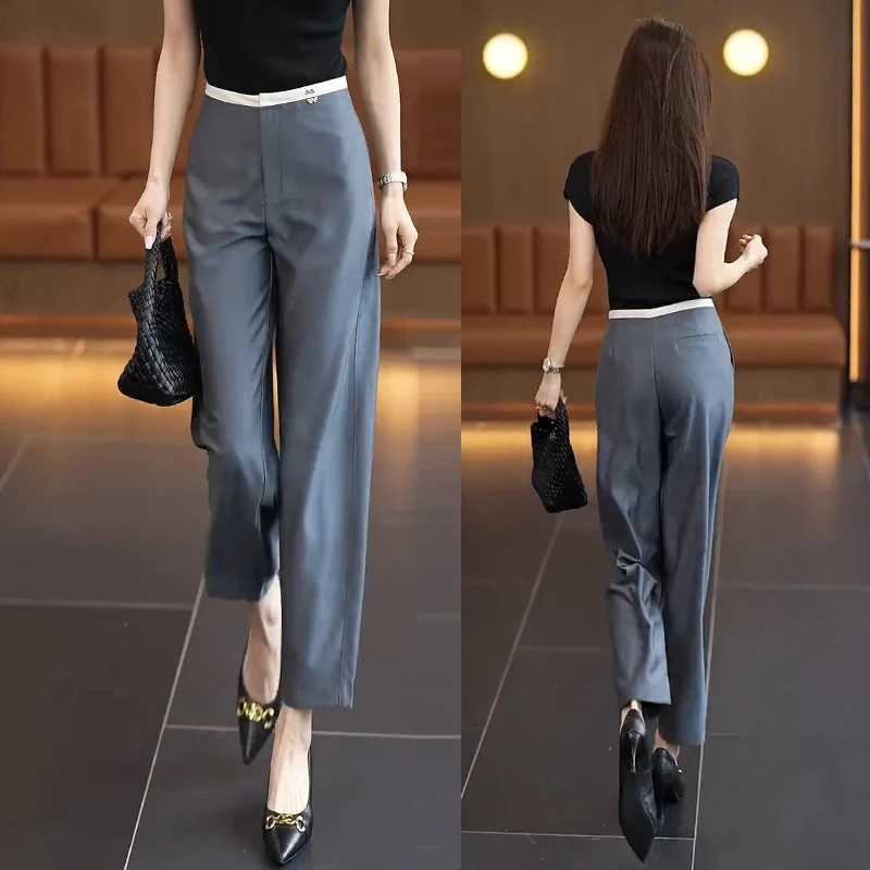 拉夏贝尔西装休闲裤女2025夏季新款哈伦裤九分气质通勤百搭直筒裤