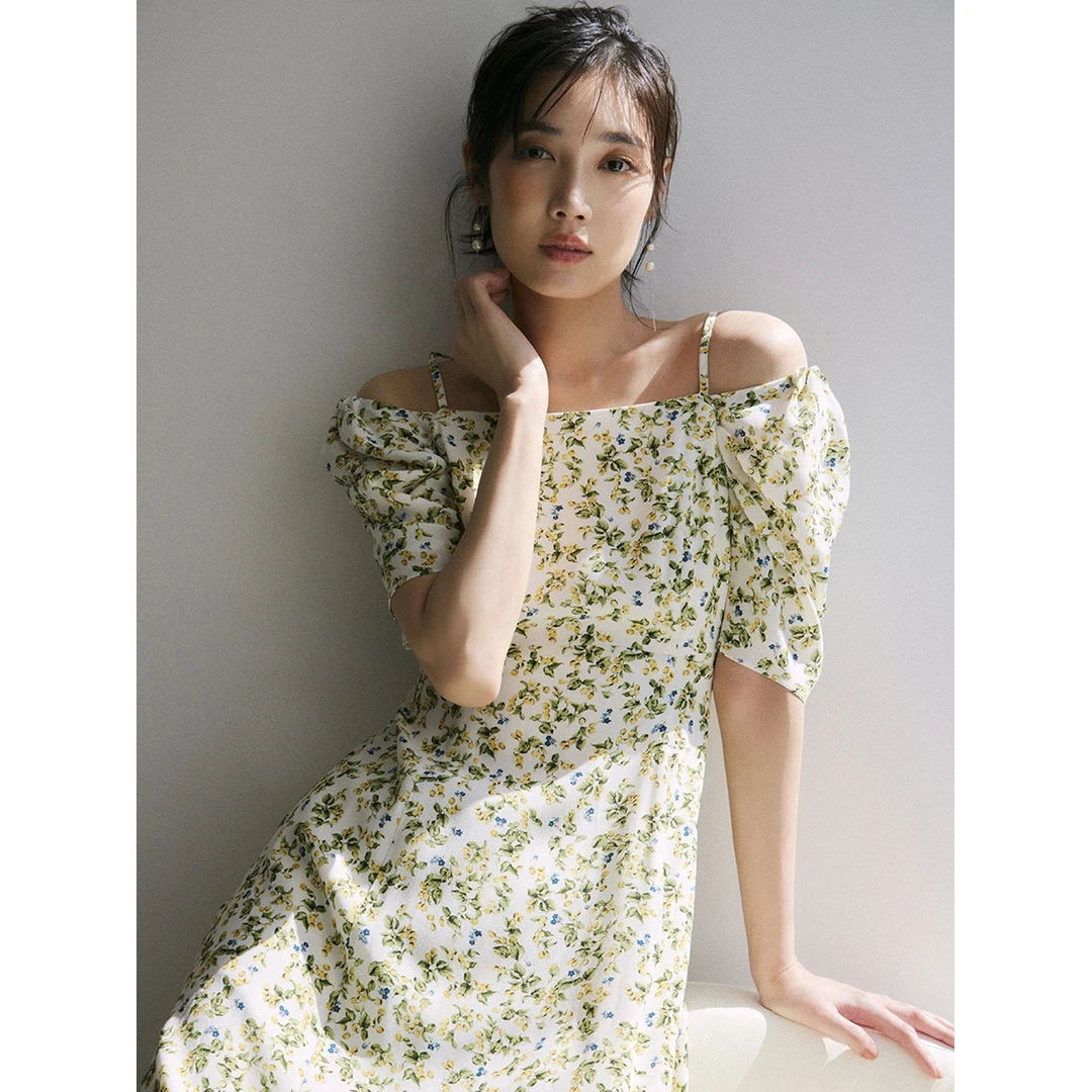 【胖虎家】 夏季新款 F 法式碎花裙子2WAY小清新水果印花连衣裙