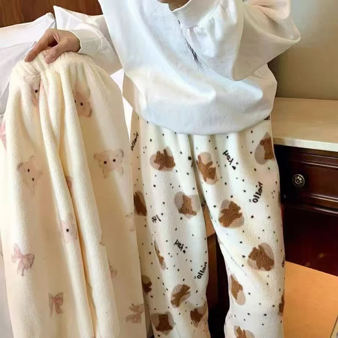 （裤长97）雪粒绒加厚保暖可爱宽松睡裤女冬可外穿松紧腰80斤-135斤