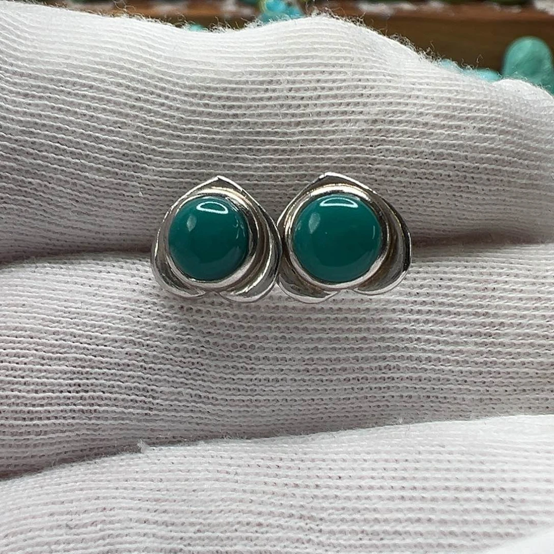 绿松石耳钉银S925镶嵌