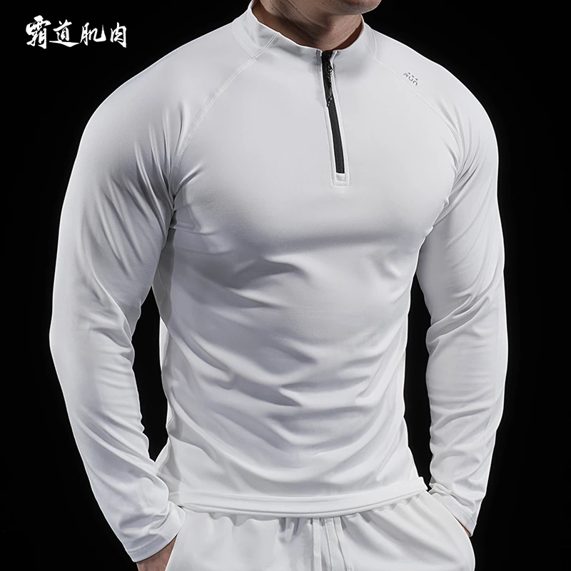霸道肌肉秋冬男士骑行跑步长袖速干休闲健身服立领拉链运动训练服