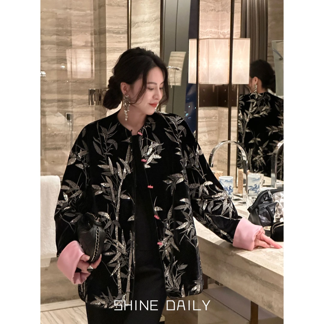 【芙蓉妆】新中式穿搭国风外套女新款重工刺绣上衣宽松长袖羽绒服