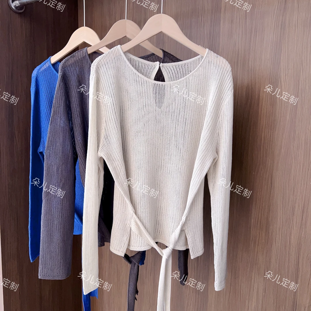 朵儿定制 设计感绑带圆领套头针织衫 镂空修身罩衫IP58