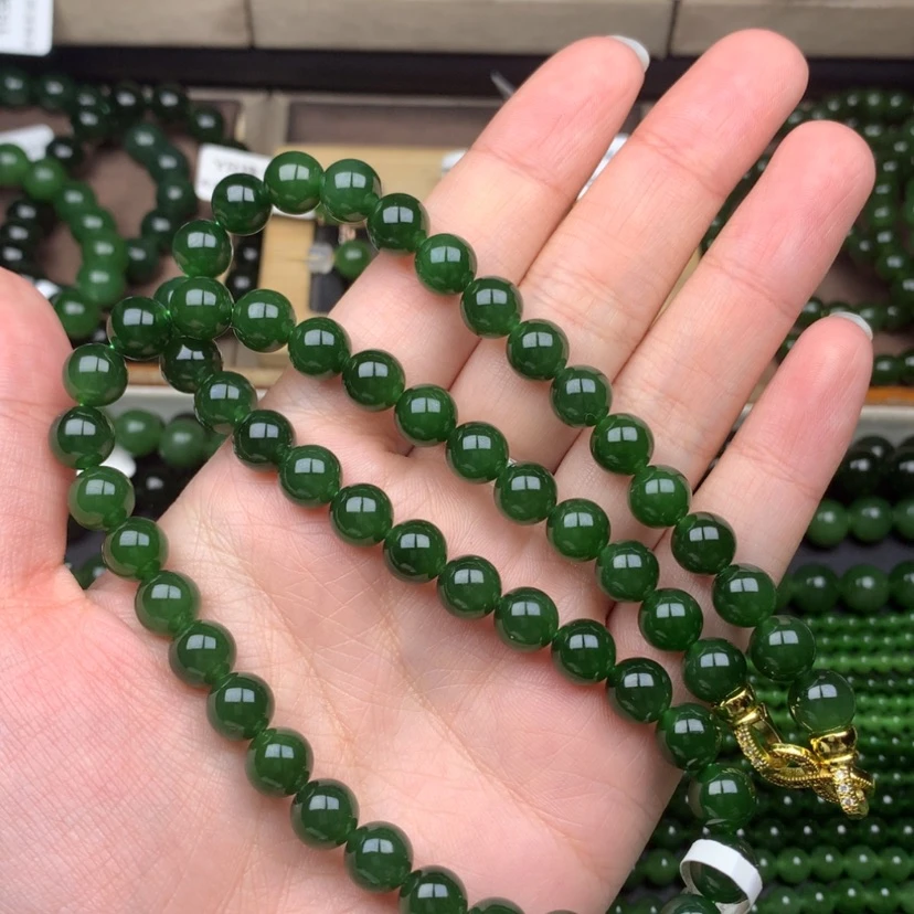 【闪购商品】颈饰未镶嵌和田玉（碧玉）8m菠菜绿无黑货头品质