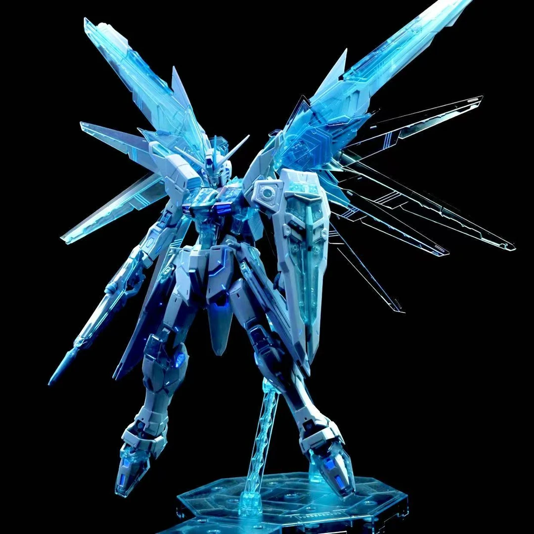 国产 6650 新品冰蓝配色 MG自由2.0透明蓝带支架1：100 拼装模型