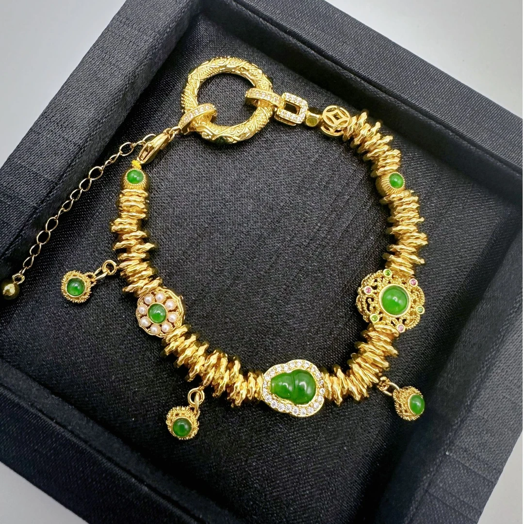 合金手链 合金手链新中式高级盘缠吊坠金色手链100357