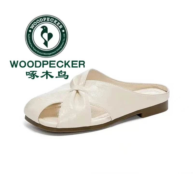 啄木鸟包头半拖鞋时尚女2025夏平底软底气质一脚蹬凉拖鞋休闲拖鞋