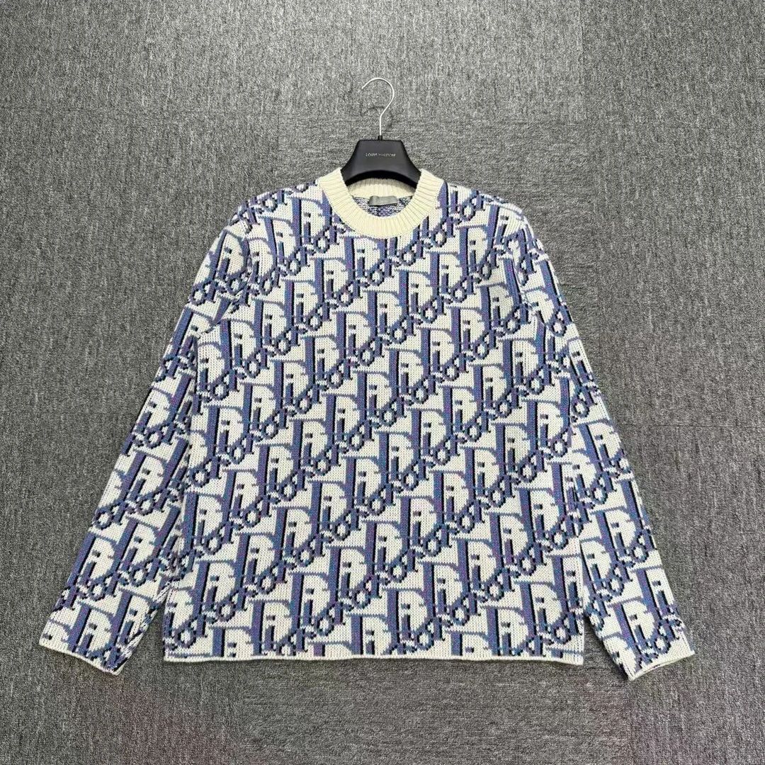 99新 DIOR/迪奥 满印老花羊毛针织衫/M码/16958