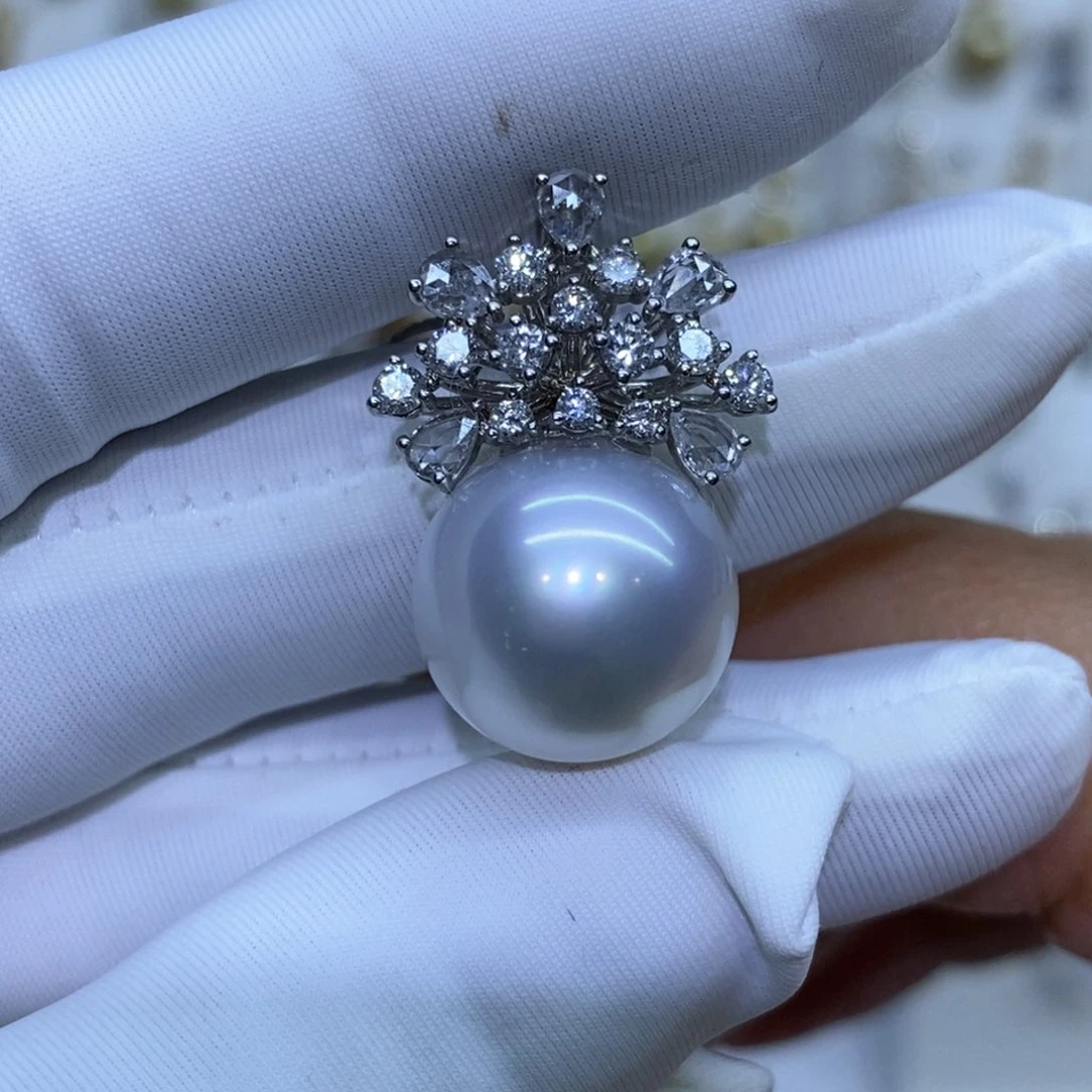 海水珍珠吊坠(不含链)18K金镶嵌澳白吊坠