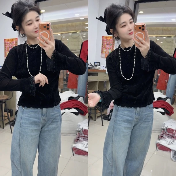 DD-植绒花边衫（发货3-5）