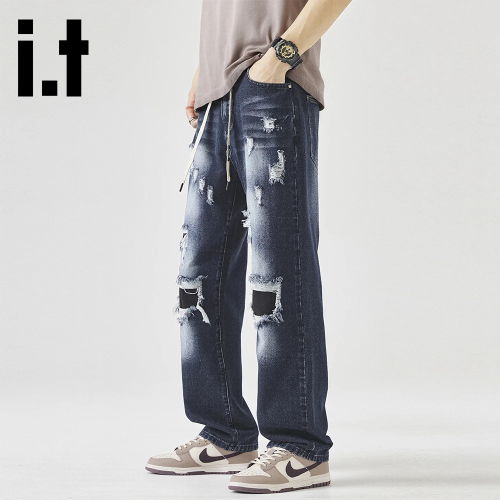 it:CHOCOOLATE美式高街潮流破洞设计感牛仔裤男秋季新款时尚长裤