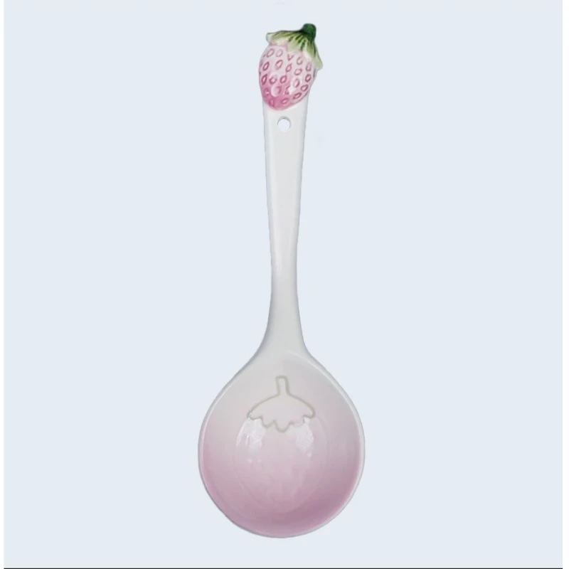 【草莓.一人食】手工可爱情侣粉色家用陶瓷少女心-大饭勺勺子高档