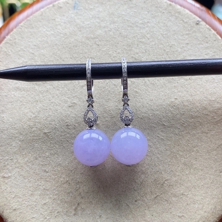 翡翠吊坠(不含链)18K金镶嵌翡翠红紫珠耳环