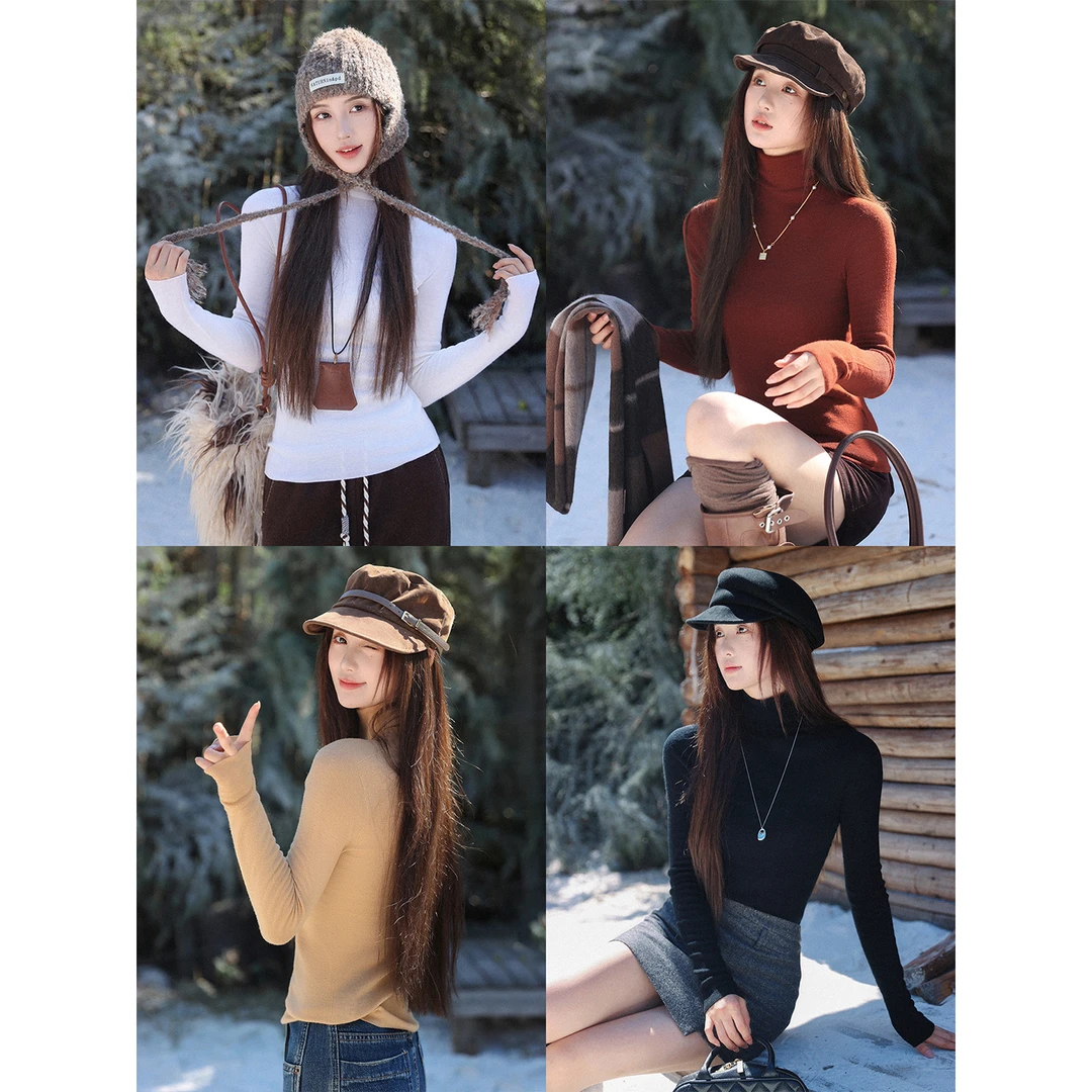 梅子熟了 无缝一体高领保暖内搭秋冬新款简约纯色针织打底衫女