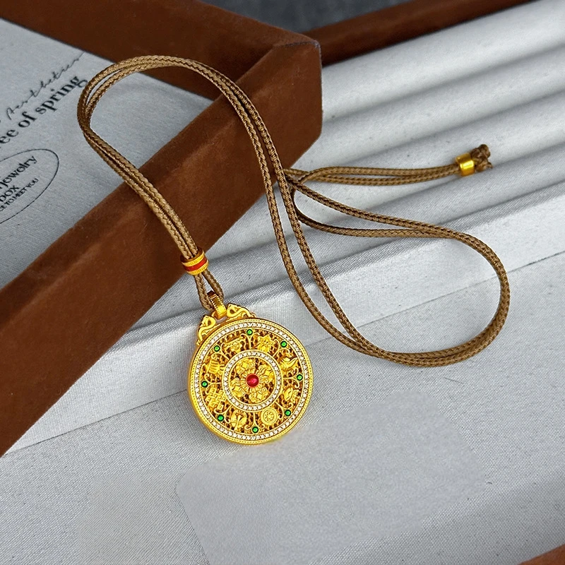 钨金项链  【苗.金专柜正品】金色女士罗盘珐琅传统项链