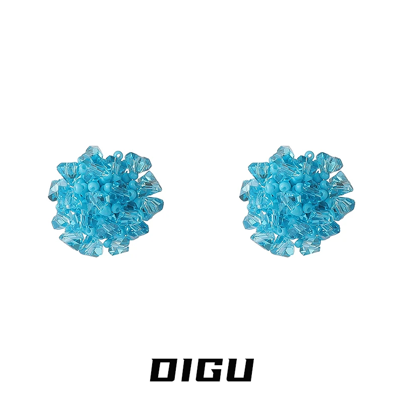 嘀咕家 铜合金亚克力耳饰 夏日水晶米珠串珠花朵耳环气质耳钉耳饰