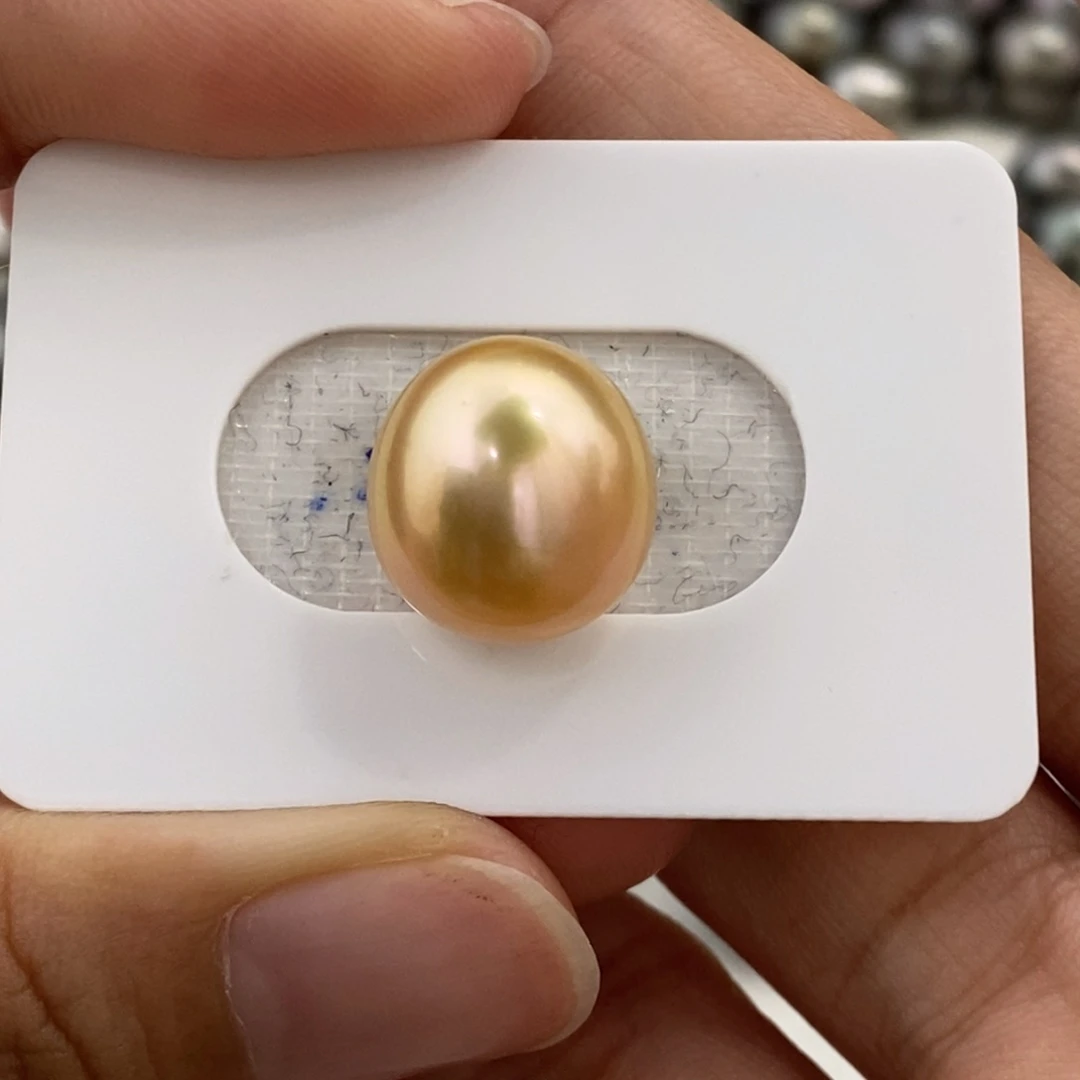 海水珍珠裸珠金珠炫粉13.2m微瑕
