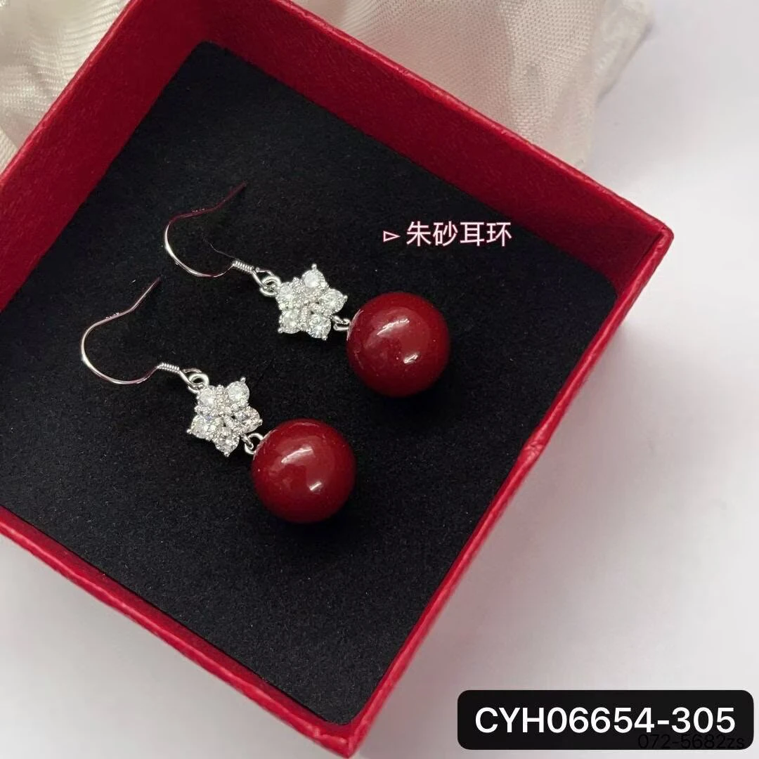 925银耳饰 复古安可拉红镶钻合金耳坠小众设计轻奢百搭耳饰