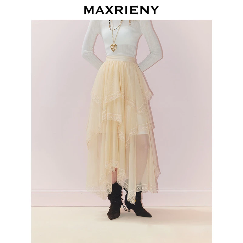 【卢昱晓同款】MAXRIENY艺术系流浪层叠散摆网纱半裙松弛感穿搭秋