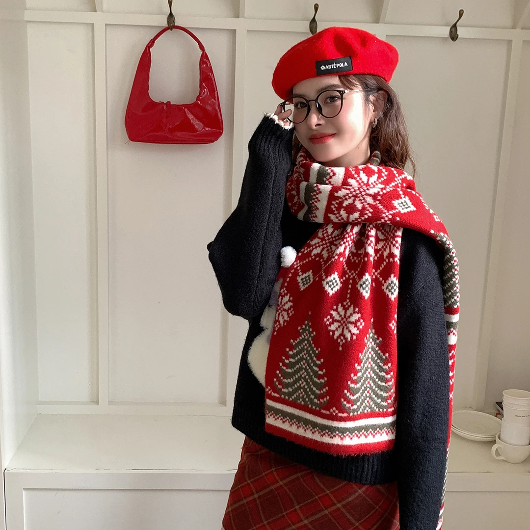 英国Cosp Kosp 新年可爱红色麋鹿羊毛围巾新款高级感保暖披肩女生