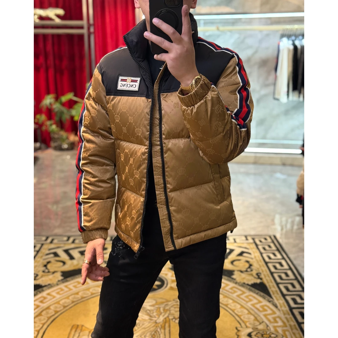 【路易理欧】2025新款潮流字母撞色拼接立领保暖羽绒服2138