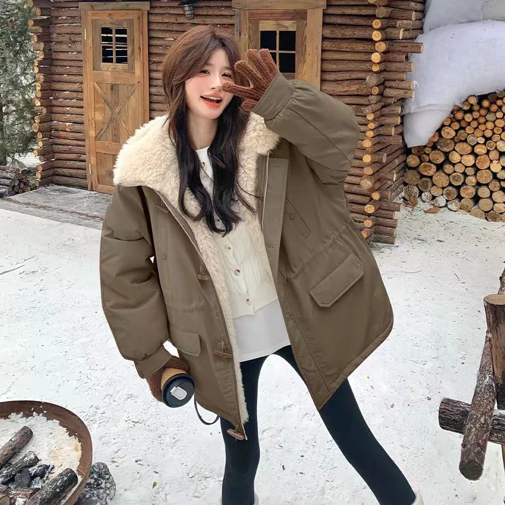 女2025秋冬新款韩系学院风连帽 保暖加绒大码短外套3786