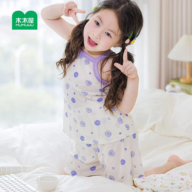 木木屋碎花休闲风夏季女童森系简约套装中大童薄款女宝公主两件套