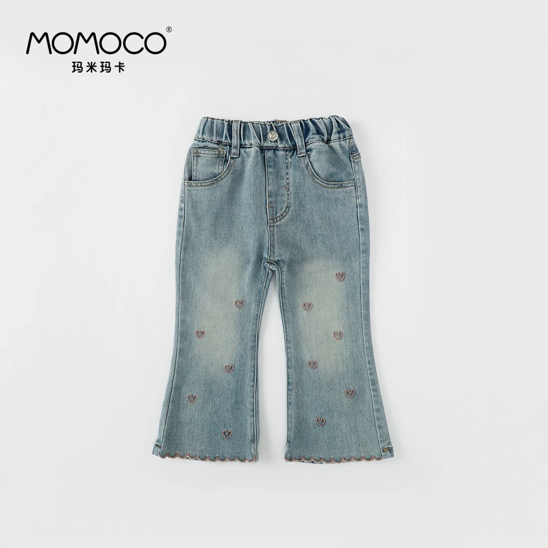 MOMOCO春季新款女童爱心绣花牛仔裤77520350001