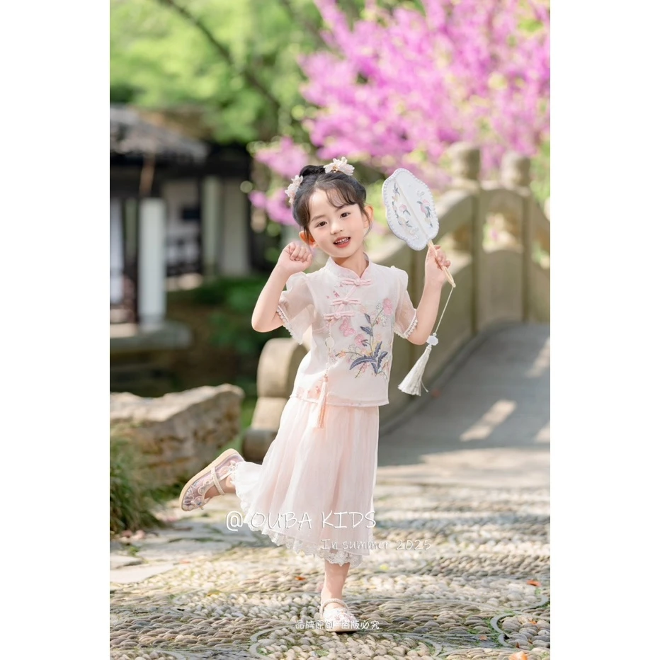 【现货】252-OB-258199粉红 女童2025年夏季新款中国汉服童装套装