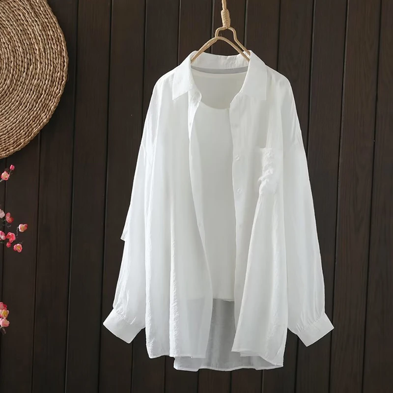 衬衫女超薄外套防晒衣夏季宽松百搭中长款白衬衣超软气质空调开衫