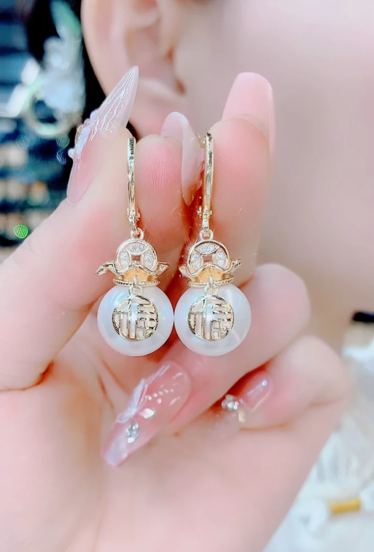 铜合金合成锆石耳饰 098时尚气质百搭珠珠耳扣耳环