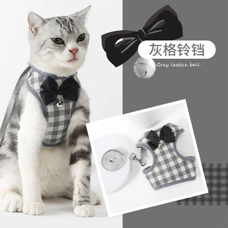 猫咪牵引绳幼猫遛猫绳背心式防挣脱小猫迷你超小猫链宠物用品灰色
