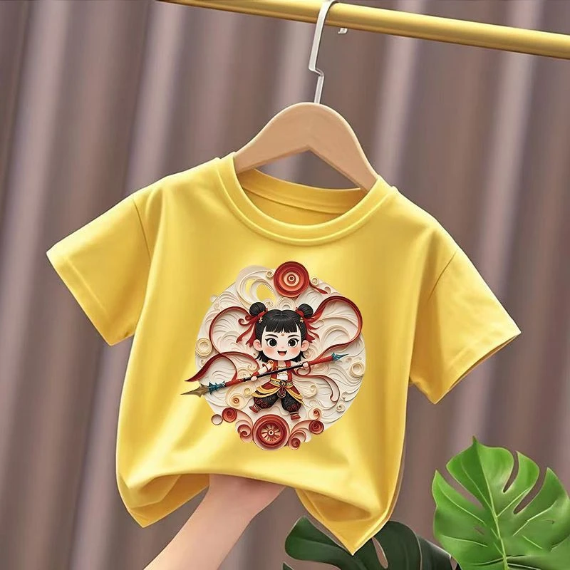 国潮哪吒2025新款夏季男女中小儿童短袖t恤纯棉圆领百搭上衣潮