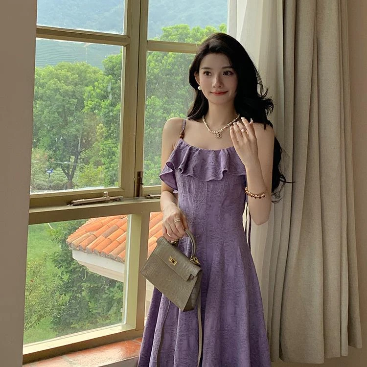 Meika -【紫色鸢尾】2024秋季新款显瘦收腰设计感连衣裙-B7194K
