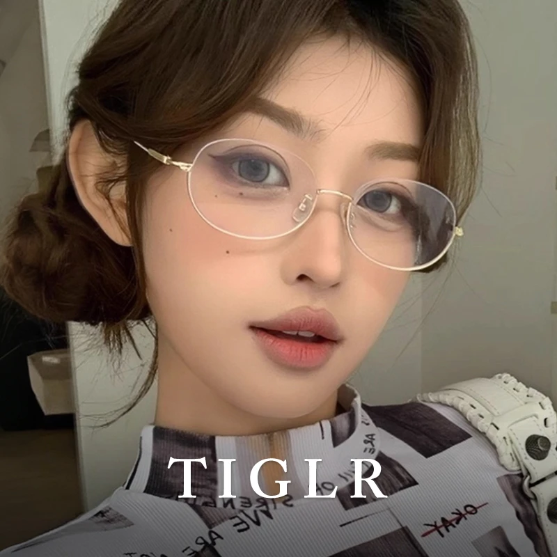 帝格勒御姐半框近视眼镜女可配度数高级感素颜小脸金丝无框眼睛架