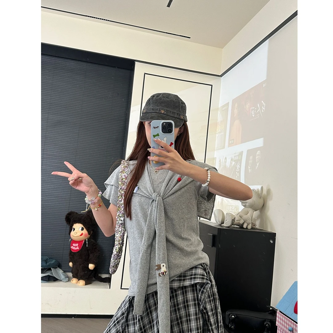 CHACHA【一日韩女】休闲时尚百搭真两件T恤