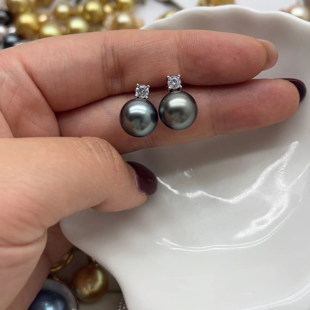 海水珍珠银S925镶嵌耳饰
