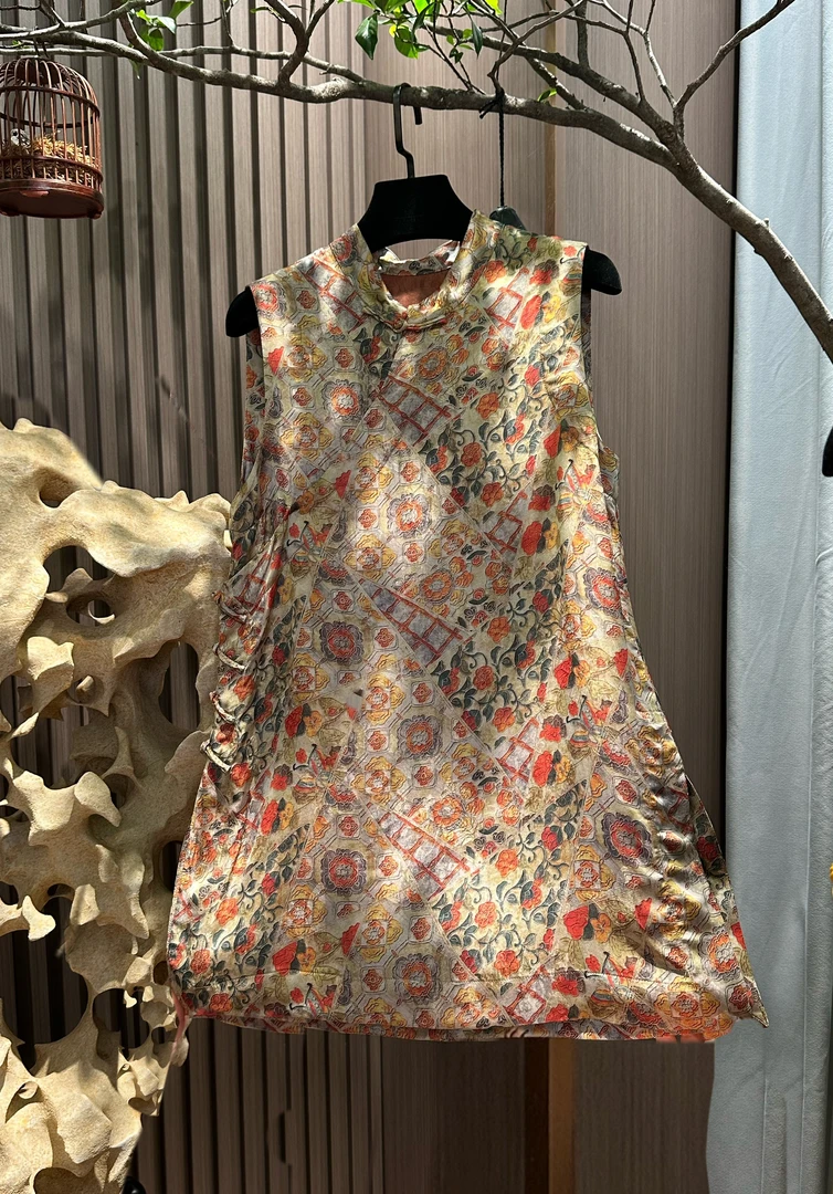 【伊一】宝相花-国风夏季中长款无袖斜襟上衣新中式中国风SS26258