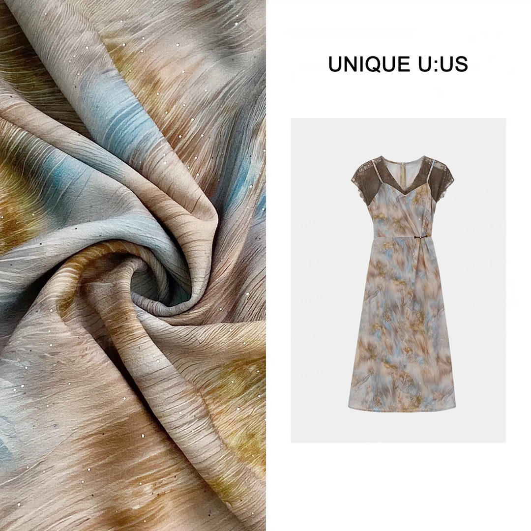 UNIQUE U:US【墨染星空】夏季新款收腰气质显瘦女装连衣裙-255132