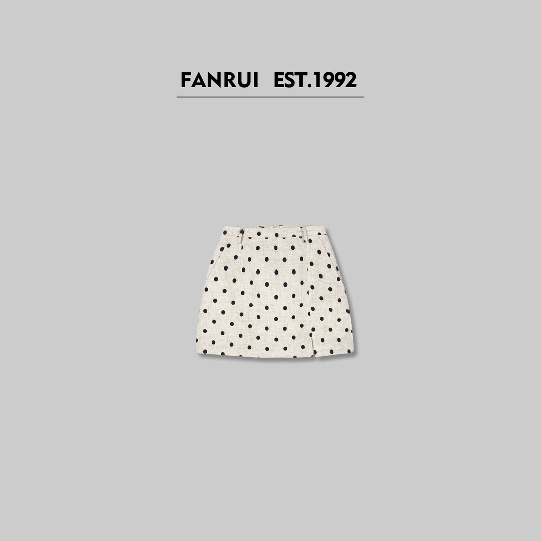 FANRUI/泛芮「浪漫标本」亚麻波点气质百搭设计感半身裙B15495