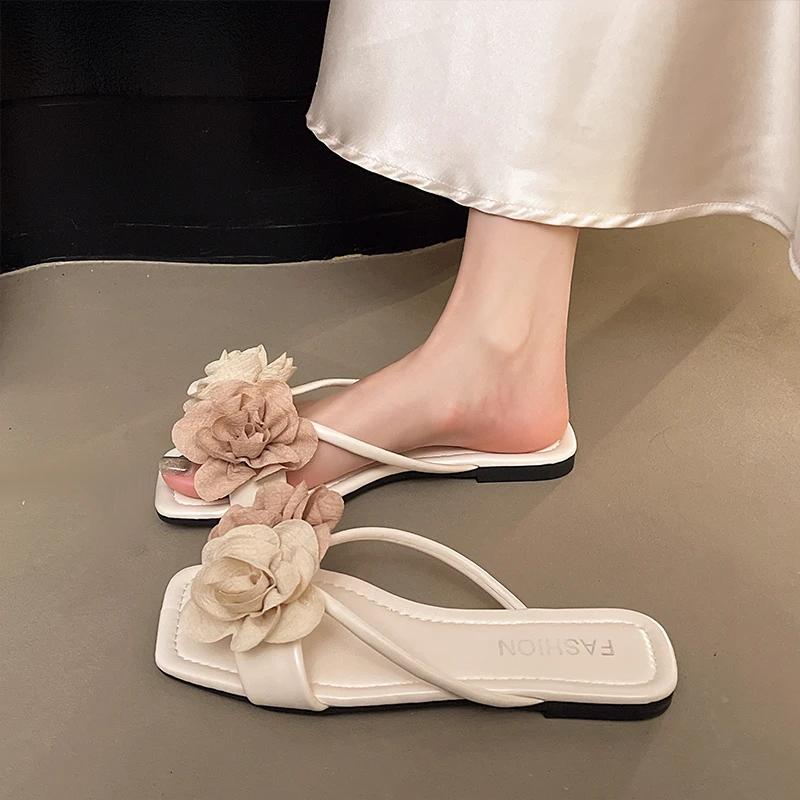 花朵法式绝美配裙子小凉拖鞋女2025年新款夏季仙女风外穿时尚百搭
