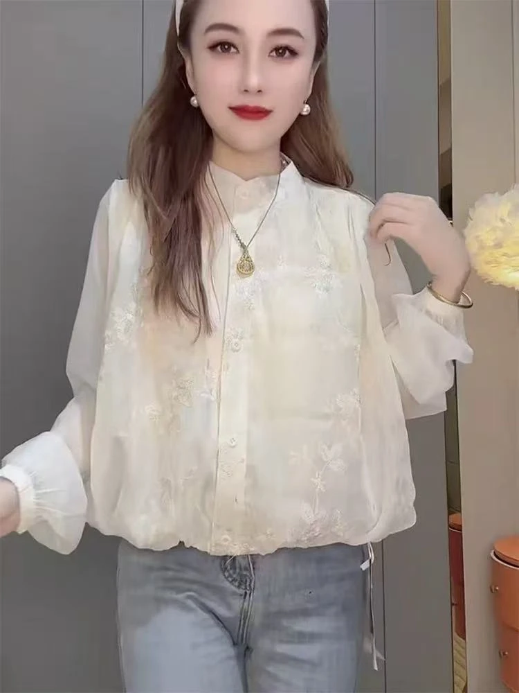 春季清纯风欧美风衬衫宽松百搭蕾丝夏季小衫长袖外套时尚ins