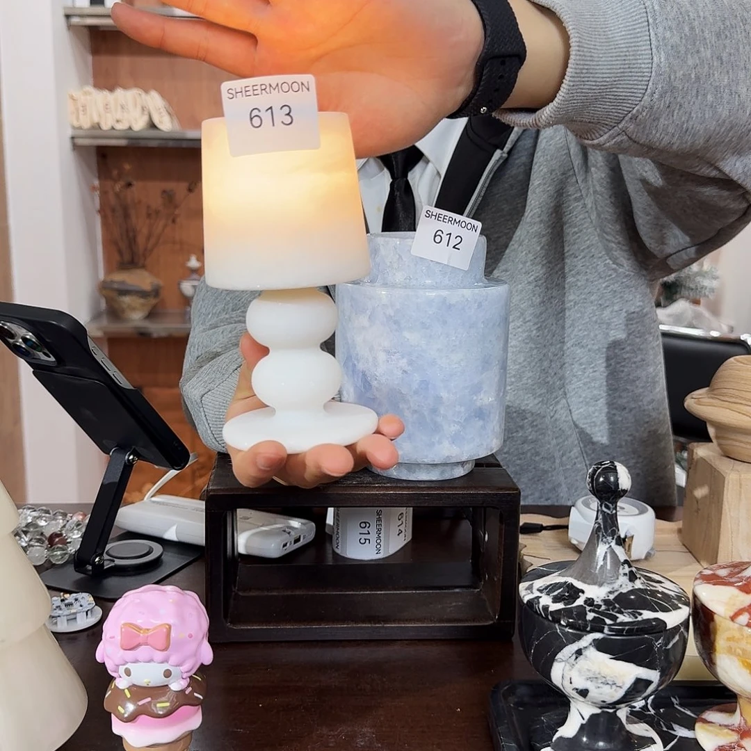 大理石613皇家白玉双珠台灯