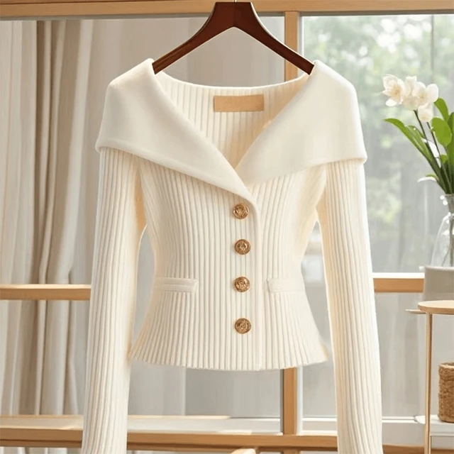 针织香风气质高级收修身小开衫女士秋冬新款女装休闲上衣感腰毛衣