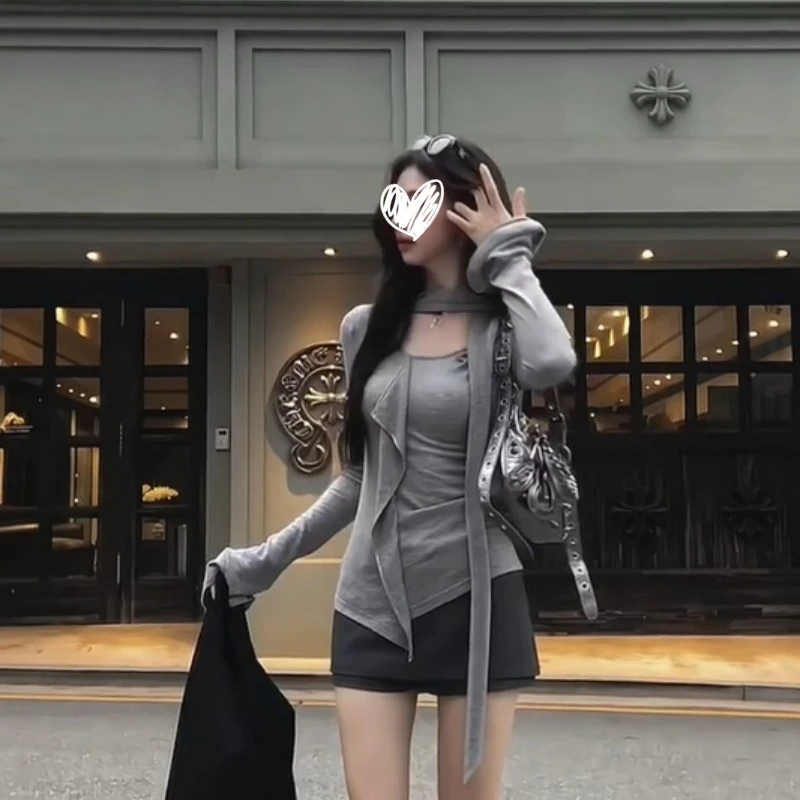 2025年早秋新款韩系穿搭高级设计感长袖T恤修身显瘦纯欲百搭上衣