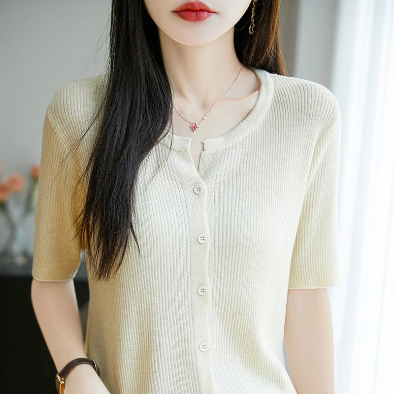 针织开衫女短袖设计感薄外套针织外套上衣女夏短袖上衣t恤开衫女