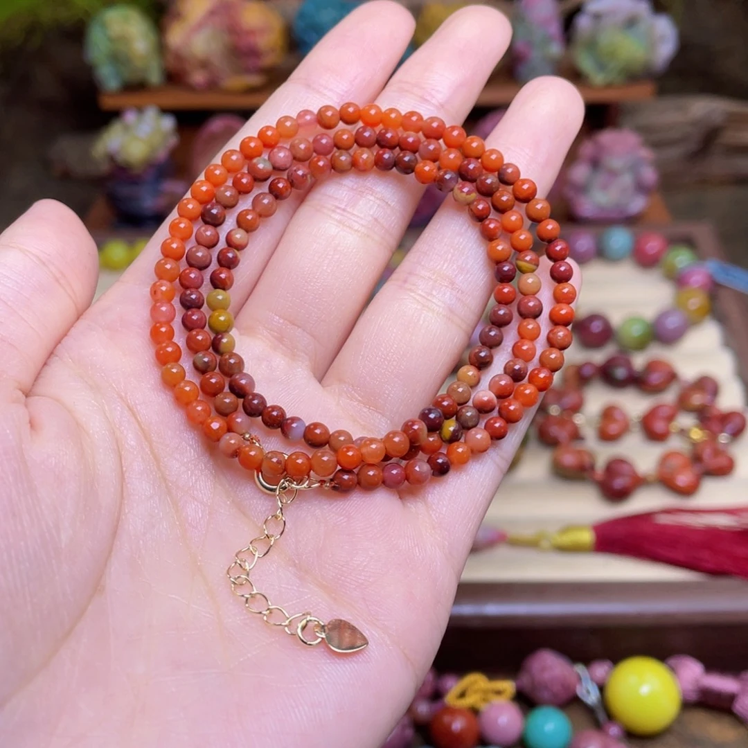 玛瑙/玉髓合金手链盐源玛瑙全红浆色特色料小米链手链锁骨链