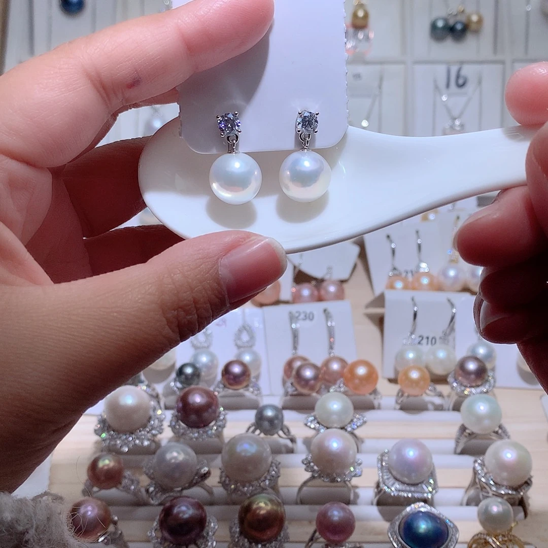 淡水珍珠耳饰银S925镶嵌CC12+